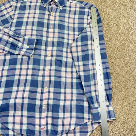 Vineyard Vines Classic Fit Murray Shirt Blue Pink Check Mens Size S Linen Blend - Picture 10 of 14